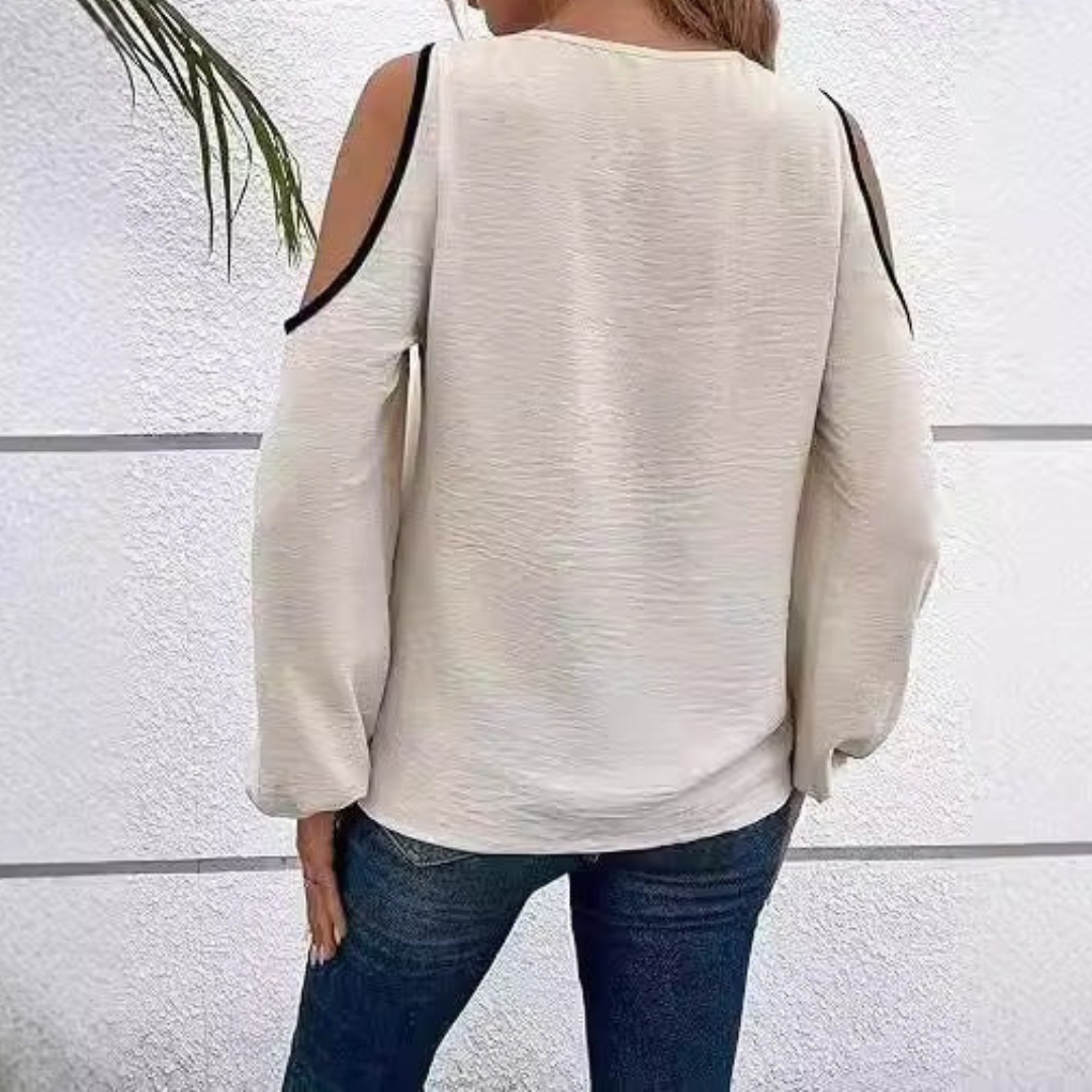 Women’s Off-Shoulder Long Sleeve Blouse – Diagonal Collar – Loose Fit Lantern Sleeves – Soft Fabric – Multiple Colours
