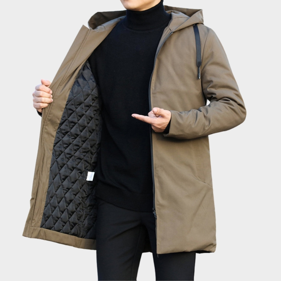 Men’s Hooded Trench Coat - Warm Thicken Windbreaker, Casual Autumn Winter Jacket, Black, Brown