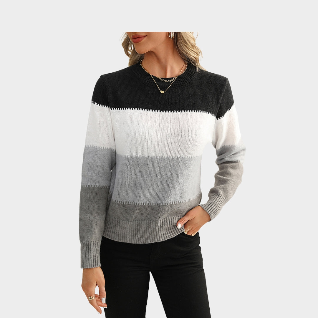 Women’s Knitted Sweater - Soft Contrast Color Pullover, Casual Fall Winter Fashion