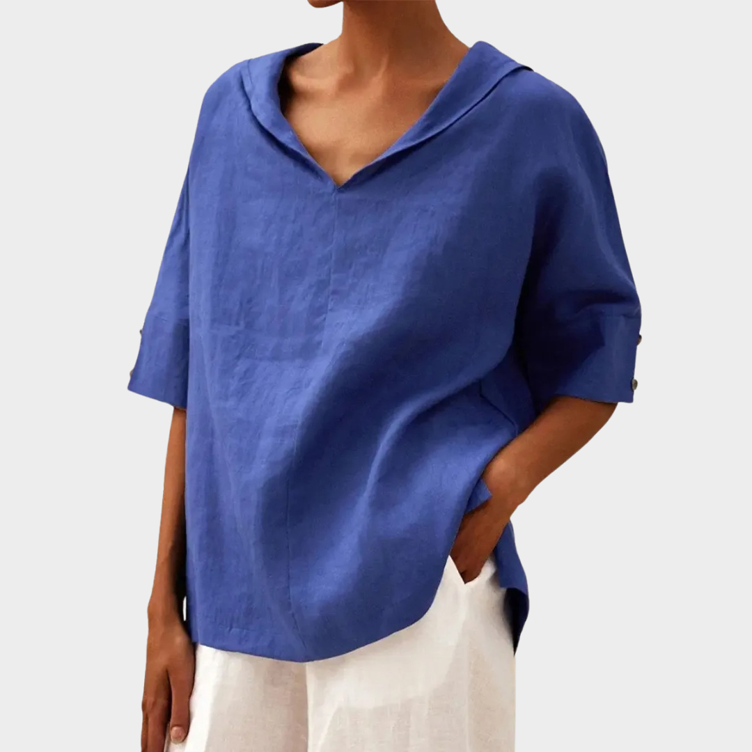 Women's Casual Hooded Blouse – Loose Fit Half Sleeve Pullover Shirt – Soft Cotton-Linen Blend – Multiple Colours