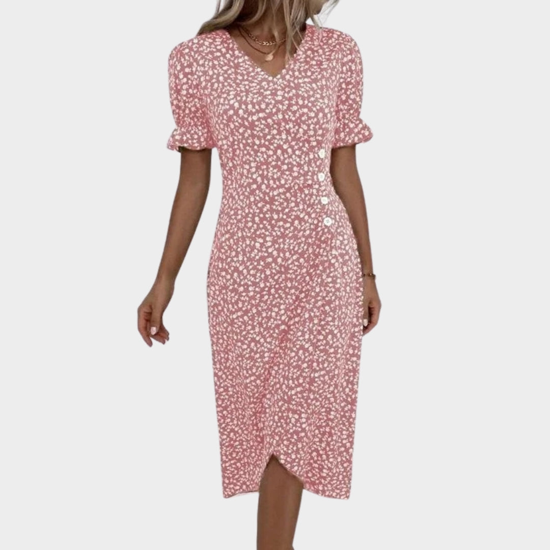 Spring Floral Bodycon Midi Dress – Women’s V-Neck, Long Sleeve, Close Fit, Vestido in Green, Black, Red, Blue