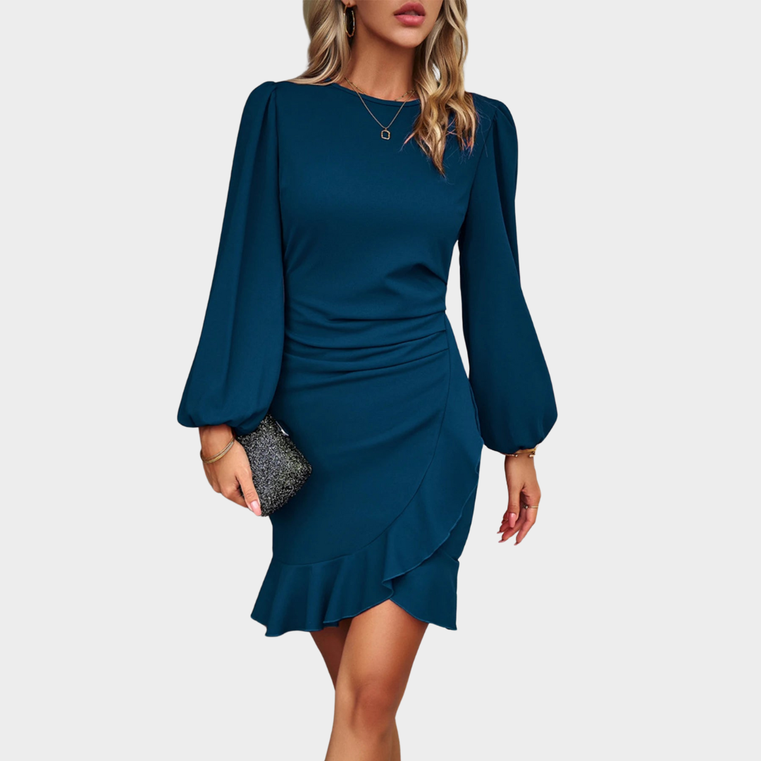 Women's Elegant Bodycon Dress – Long Sleeve Bubble Sleeve Dress – Figure-Hugging Fit – Soft Fabric – Multiple Colours