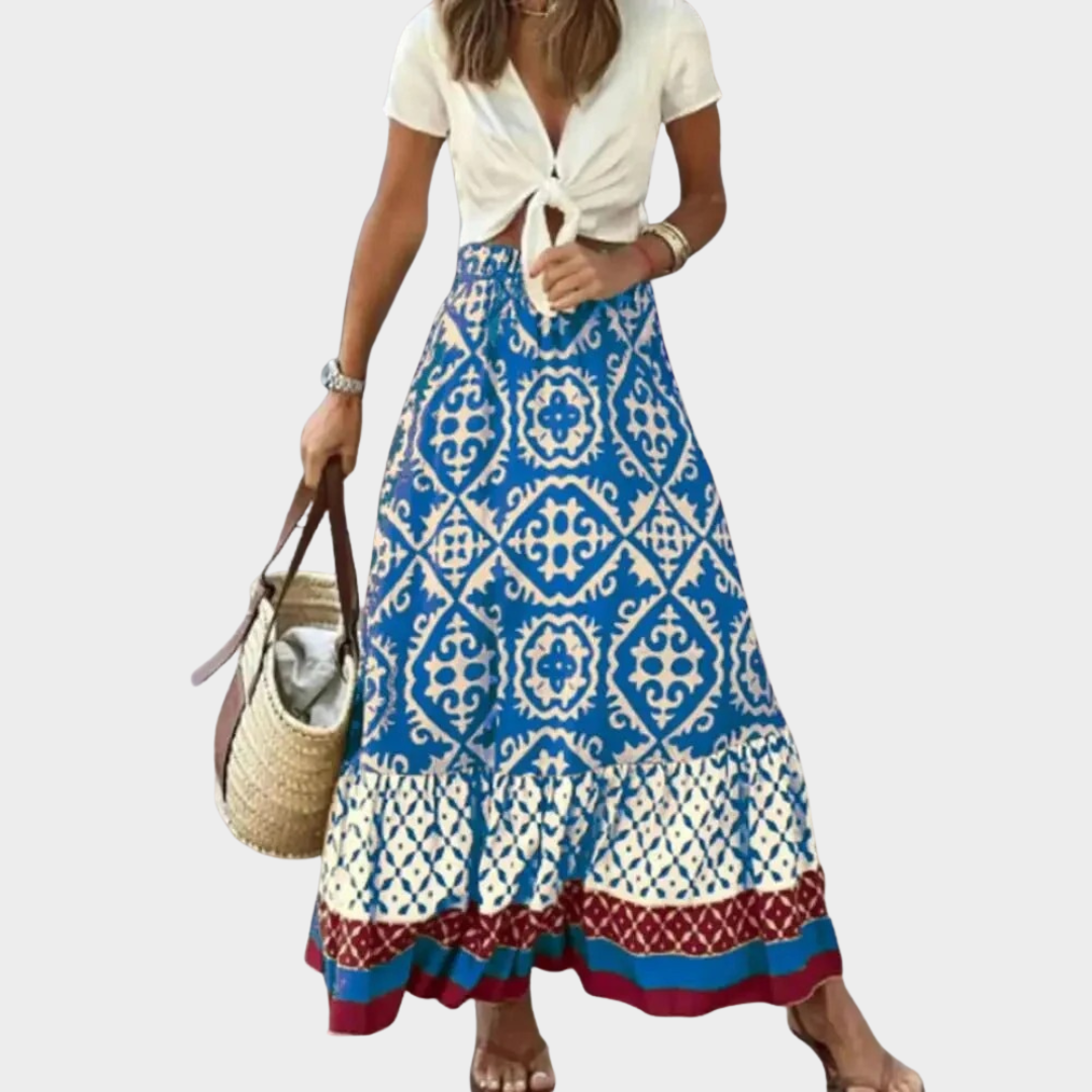 Women’s Long Skirt – Boho Style – Elastic Waist – Floral Print – Casual Loose Fit – Multiple Colours