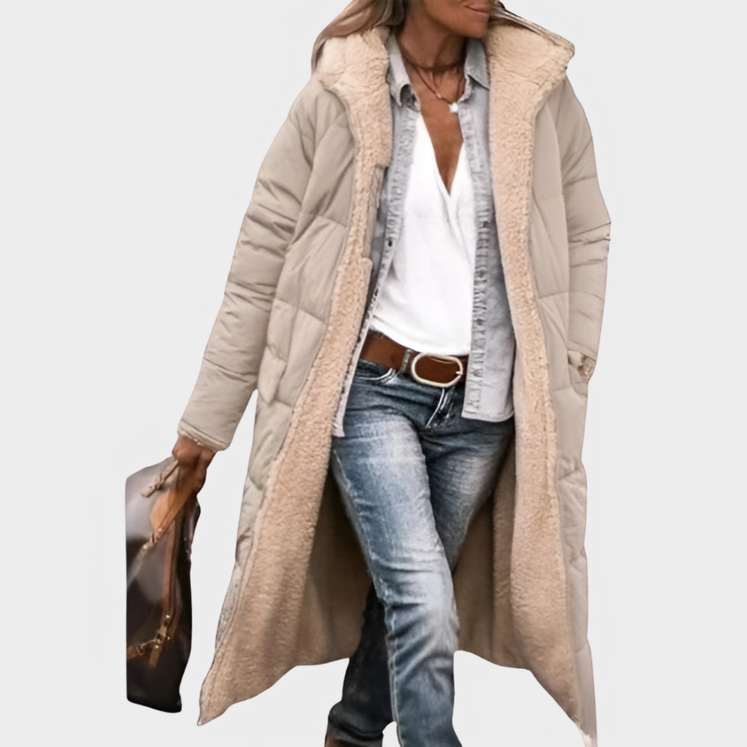 Women’s Hooded Puffer Jacket – Reversible Sherpa Fleece – Warm & Lightweight – Multiple Colours