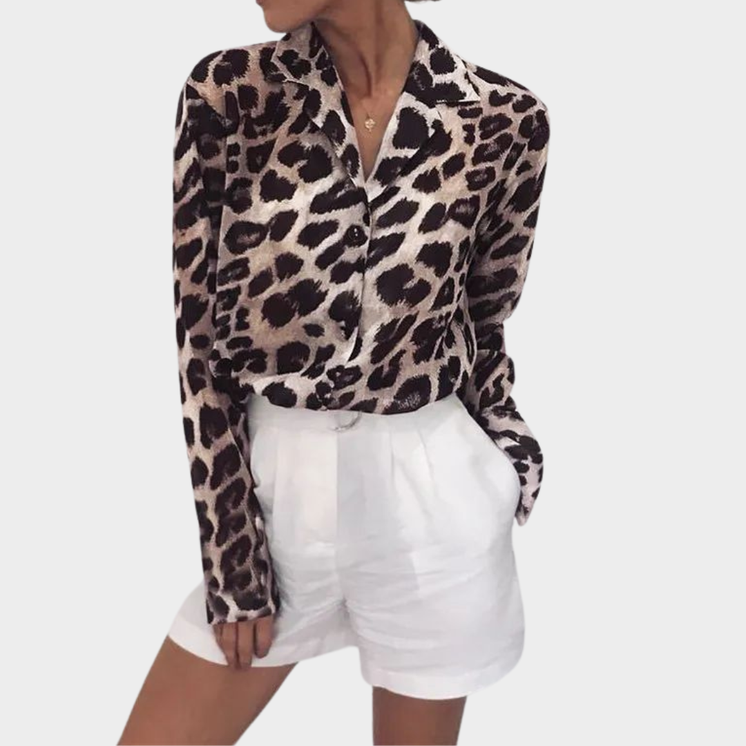 Women's Chiffon Blouse – Long Sleeve – Leopard Print – Turn Down Collar – Casual Loose Fit – Multiple Colours