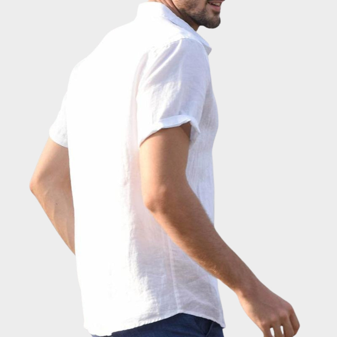 Men's Short-Sleeve Shirt - Turn-Down Collar - Cotton Linen Blend - Lightweight & Breathable - Multiple Colours