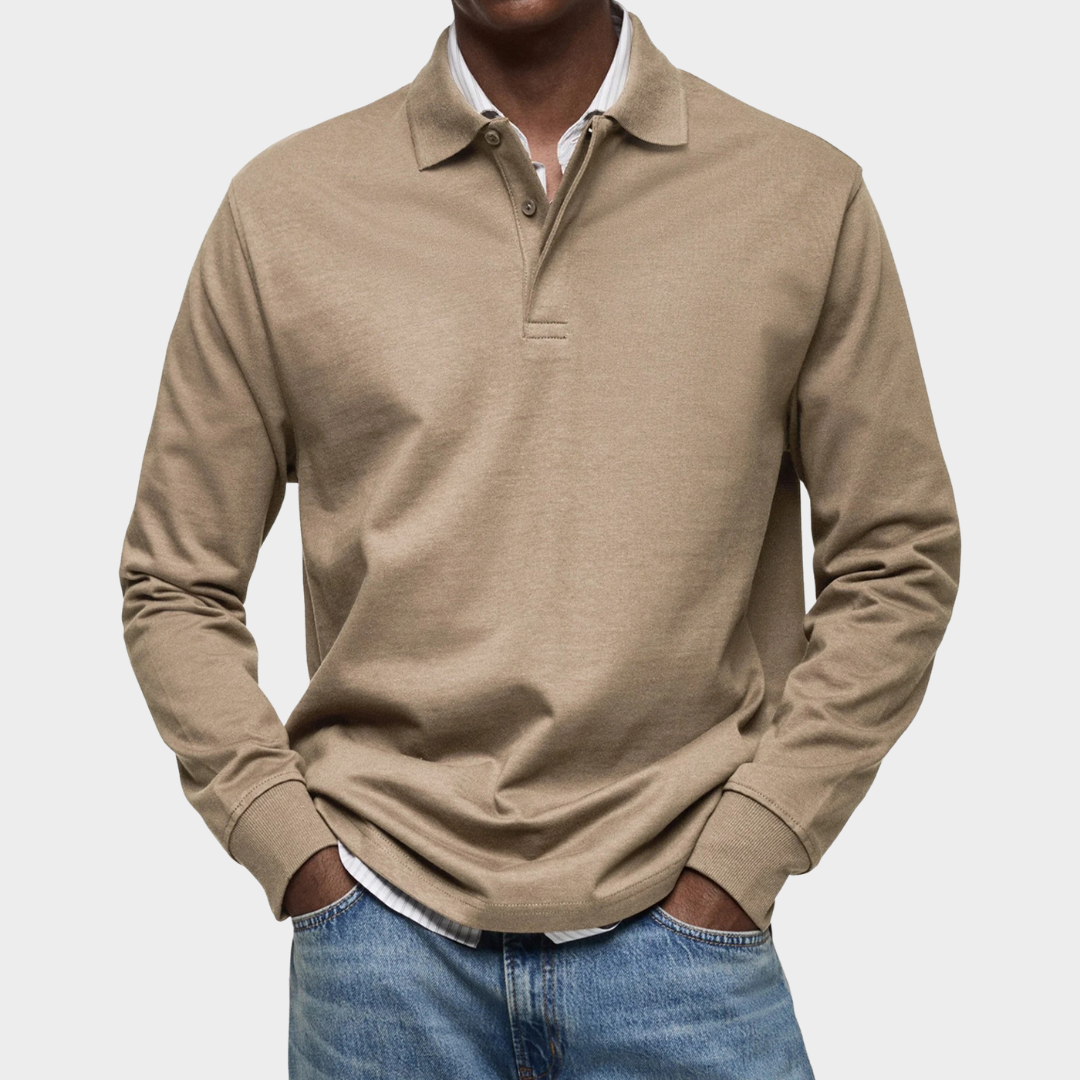 Men Long Sleeve Polo Shirt – Slim Fit Casual Top Breathable Cotton Blend Comfortable Lapel Collar Smart Everyday Wear – Multiple Colours