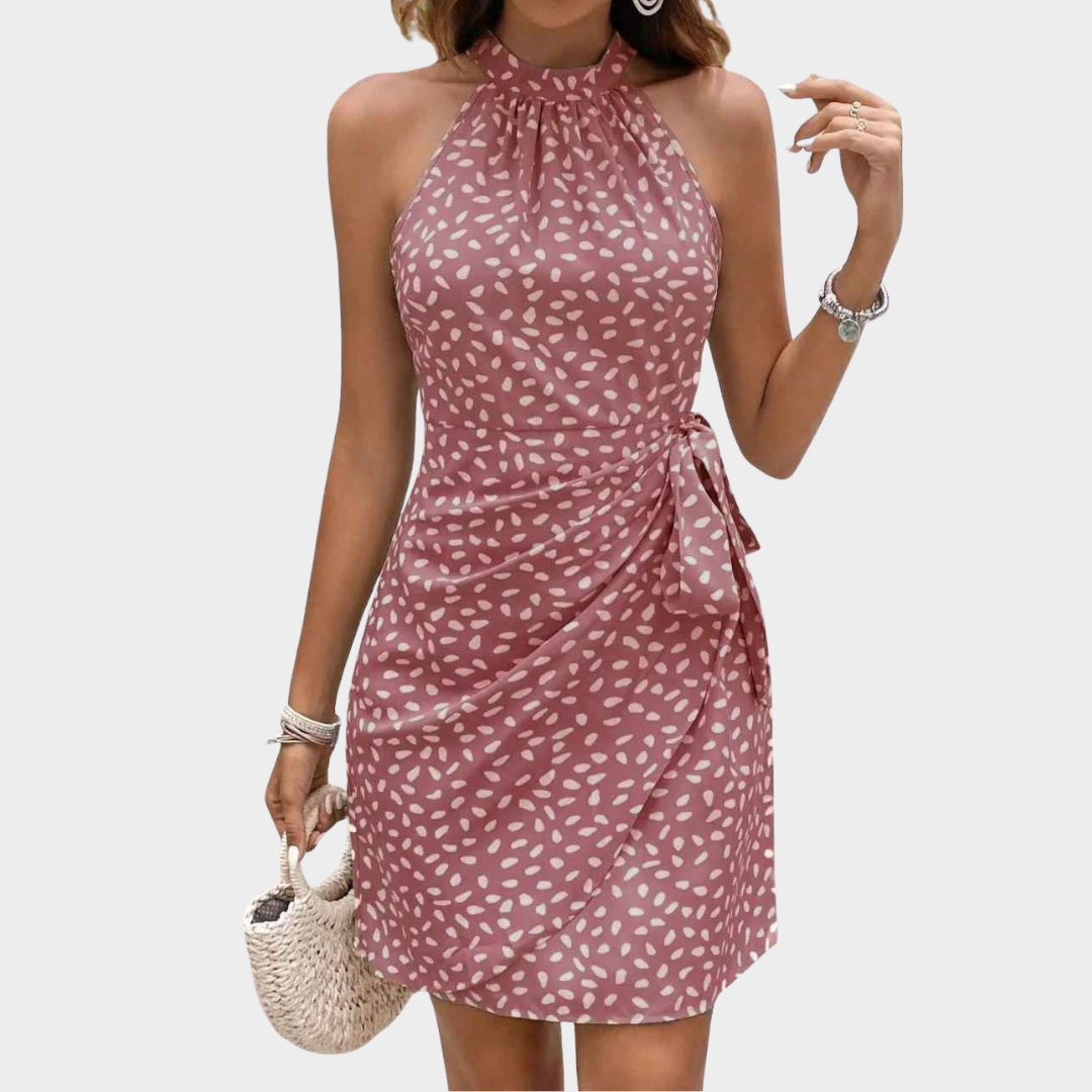 Women Sleeveless Mini Dress – Polka Dot Print with Lace-Up Detail Lightweight Fabric – Multiple Colours