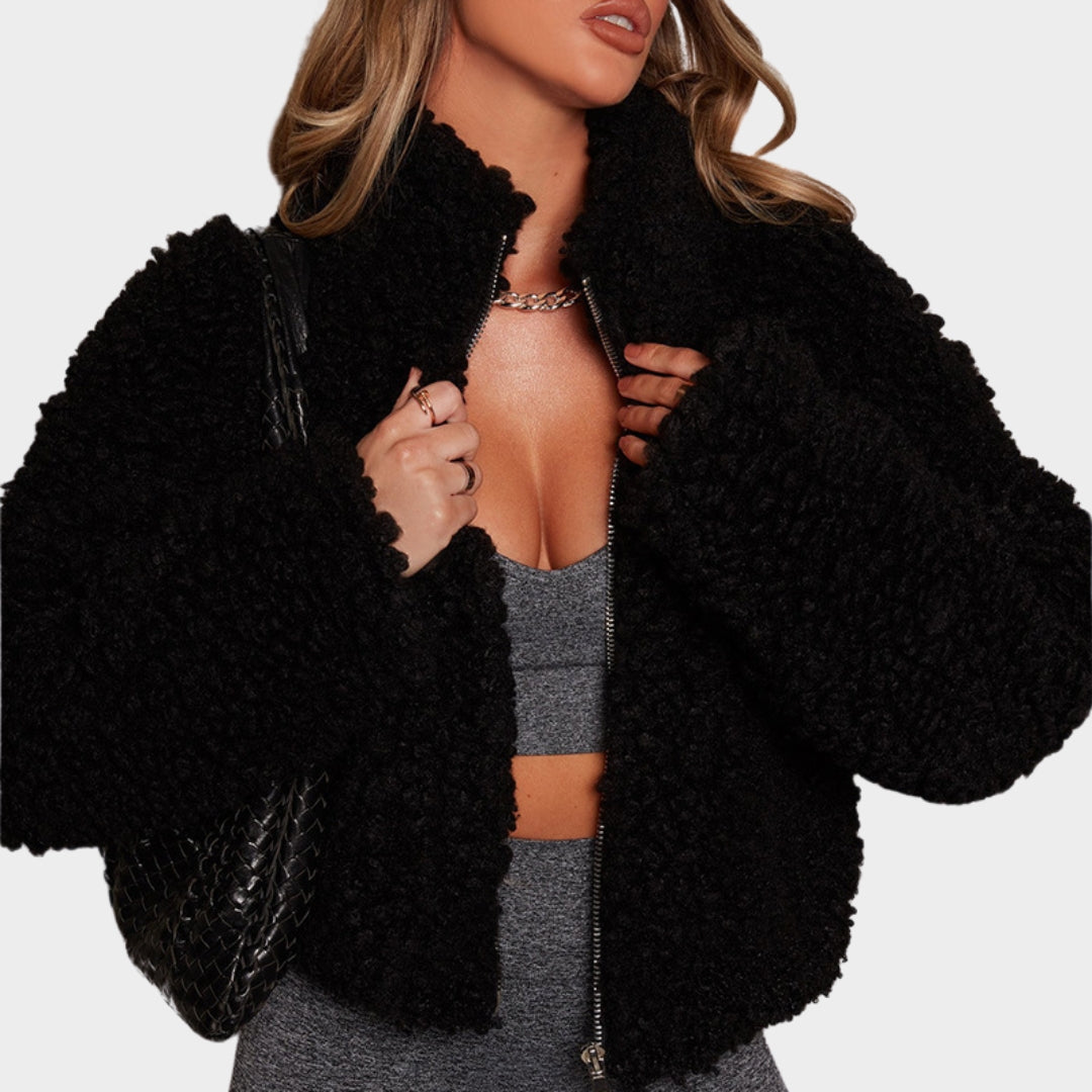 Women's Lambswool Short Coat – Warm & Thick Turtleneck Teddy Jacket – Multiple Colours