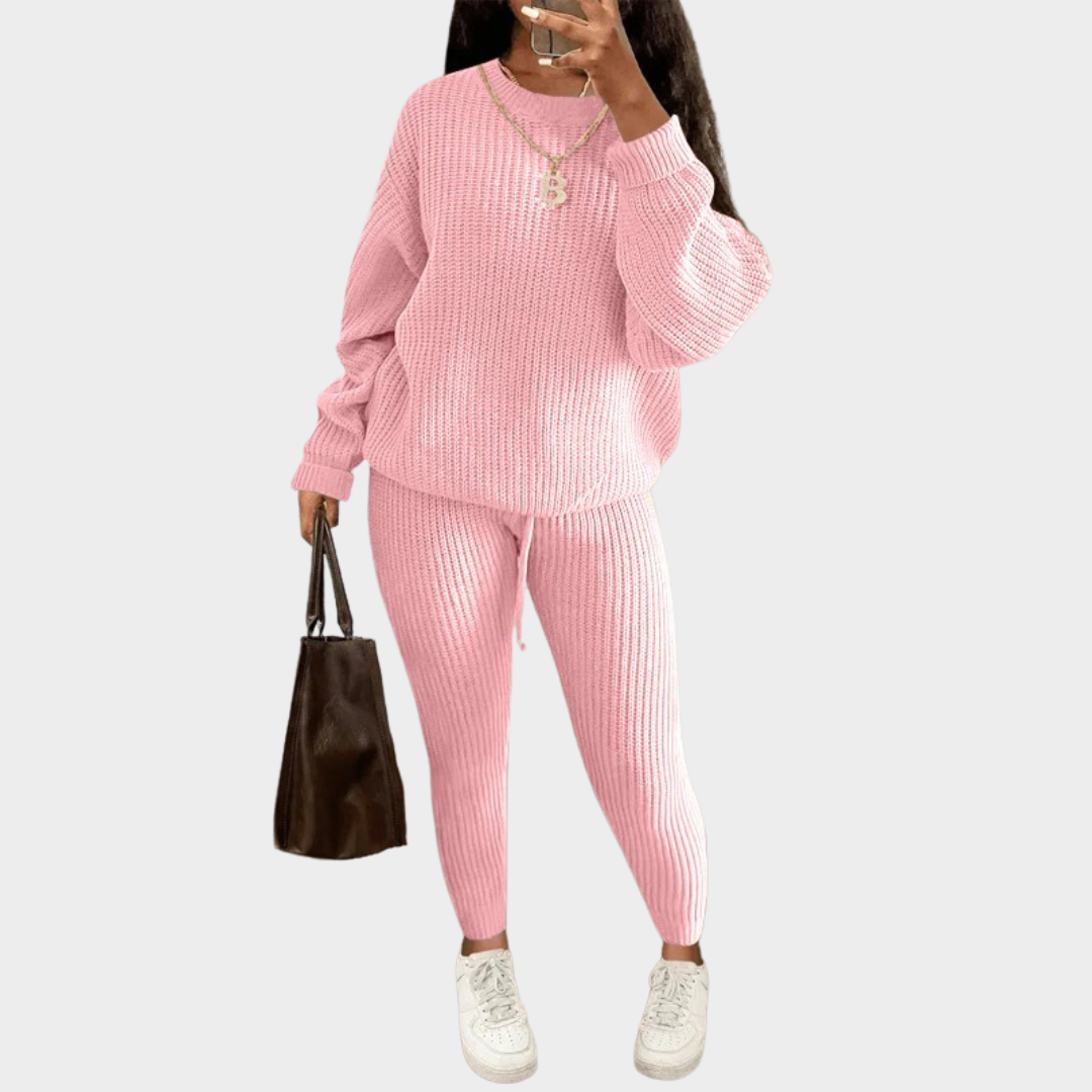 Women Two Piece Knitted Suit – Long Sleeve Top with Matching Pants – Elegant Casual Solid Wool Blend Outfit – Comfortable Fit – Multiple Colours