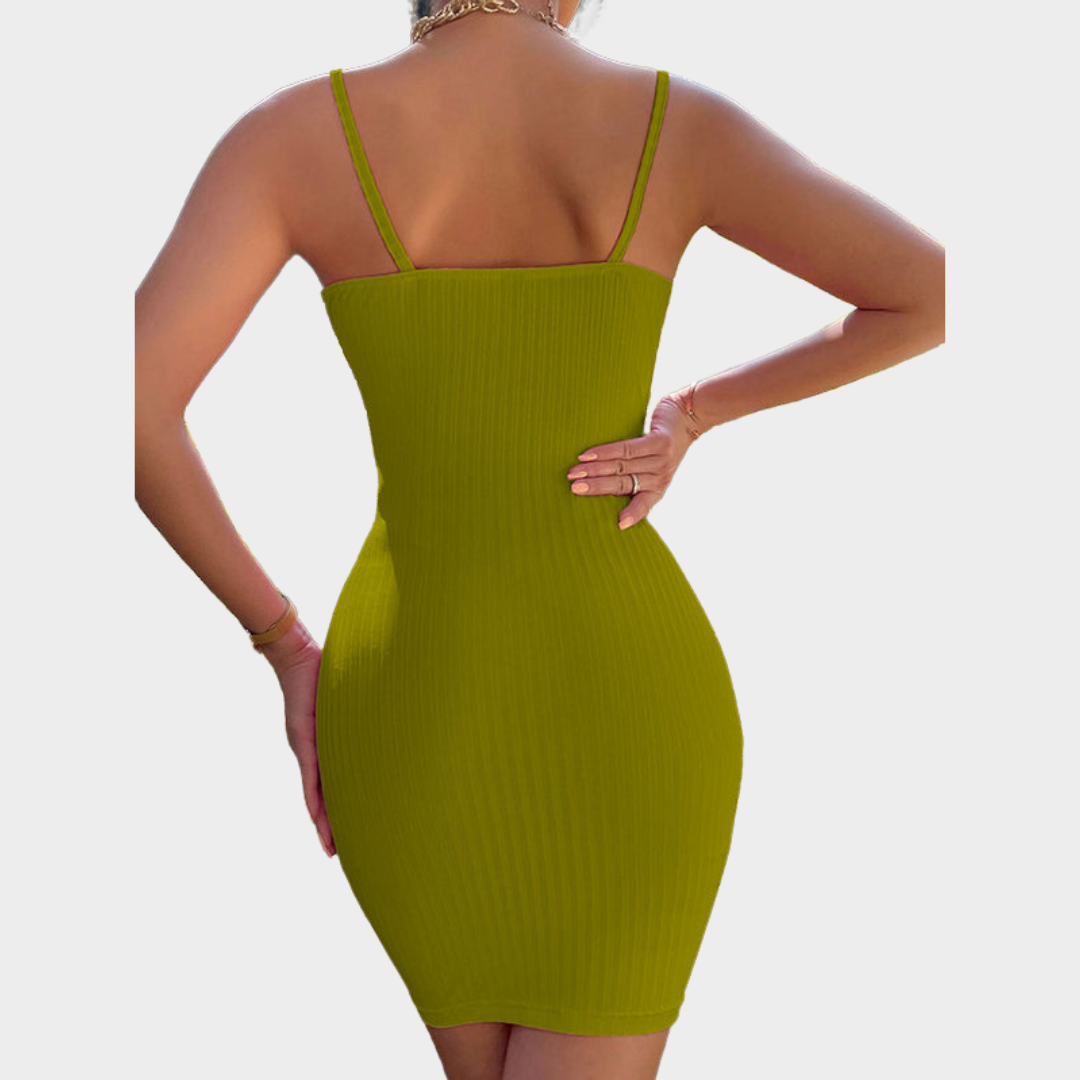 Women's Spaghetti Strap Mini Dress – Ruffled Lace-Up – Bodycon Fit – Multiple Colours
