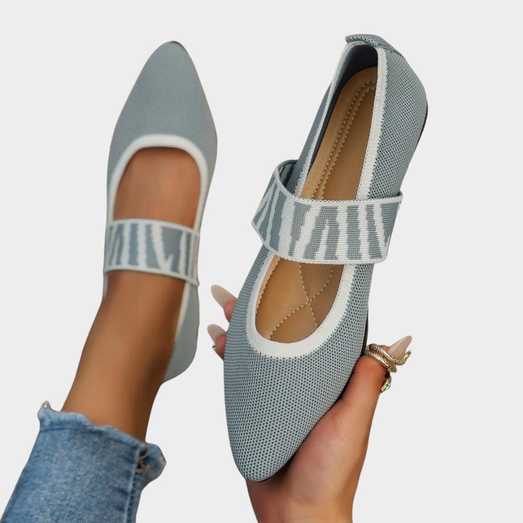 Women’s Knitted Ballet Flats – Pointed Toe Flat Shoes – Striped Strap Loafers – Lightweight and Flexible – Multiple Colours