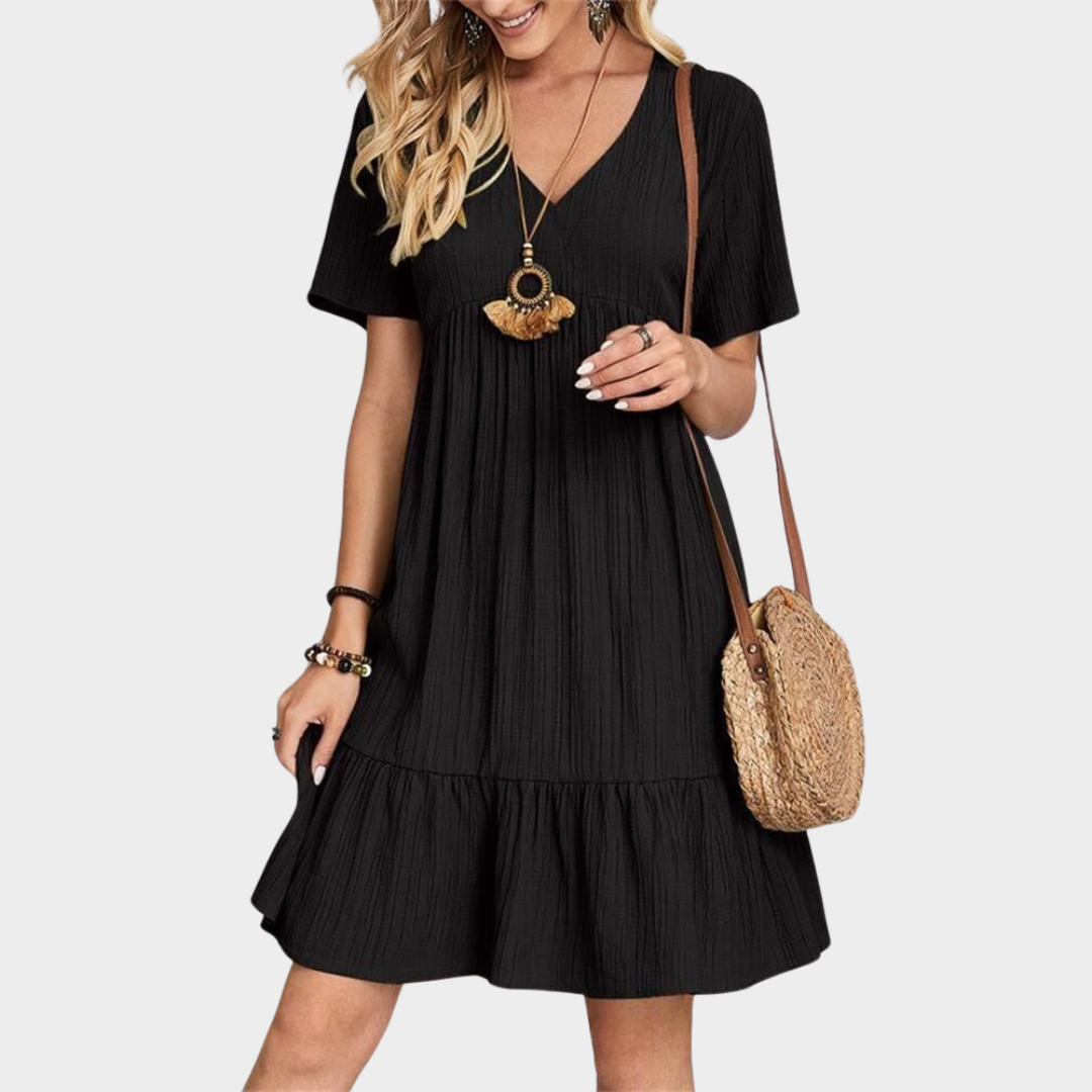 Women's Boho Midi Dress – Short-Sleeved V-Neck Dress – Casual Beach Holiday Dress – Flowy Fit – Multiple Colours