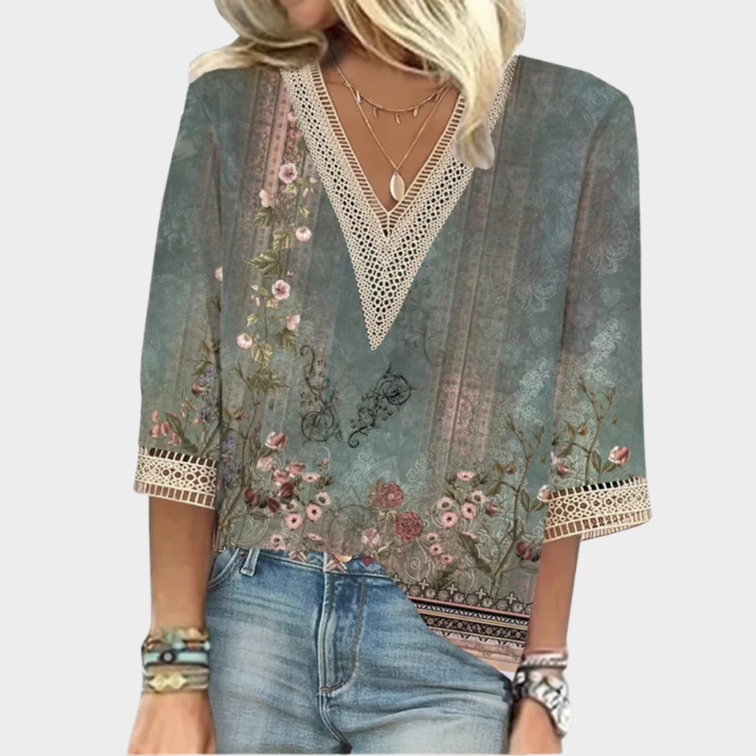 Women's V-Neck Blouse – Short Sleeves – Loose Fit – Elegant Casual Shirt – Multiple Colours