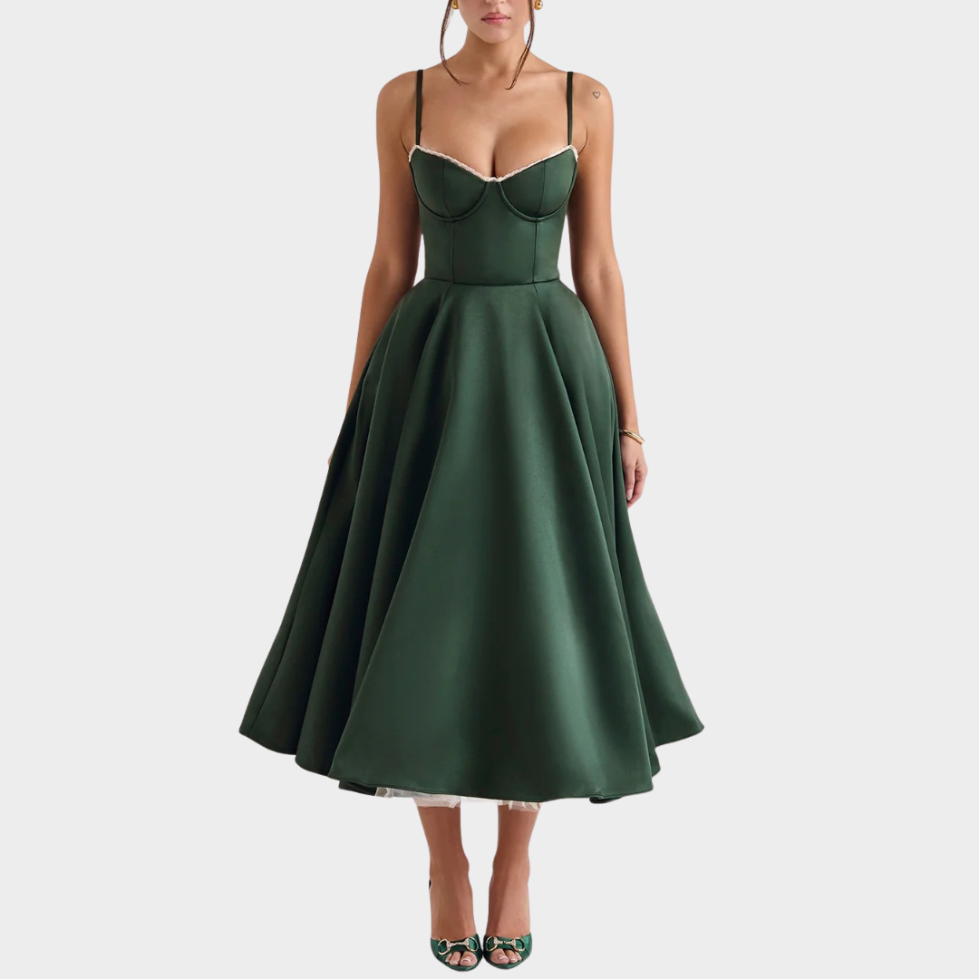 Women’s Puffy Dress – V Neck Sleeveless Design – Suspender Straps – Solid Colour – Elegant Contoured Fit – Multiple Colours