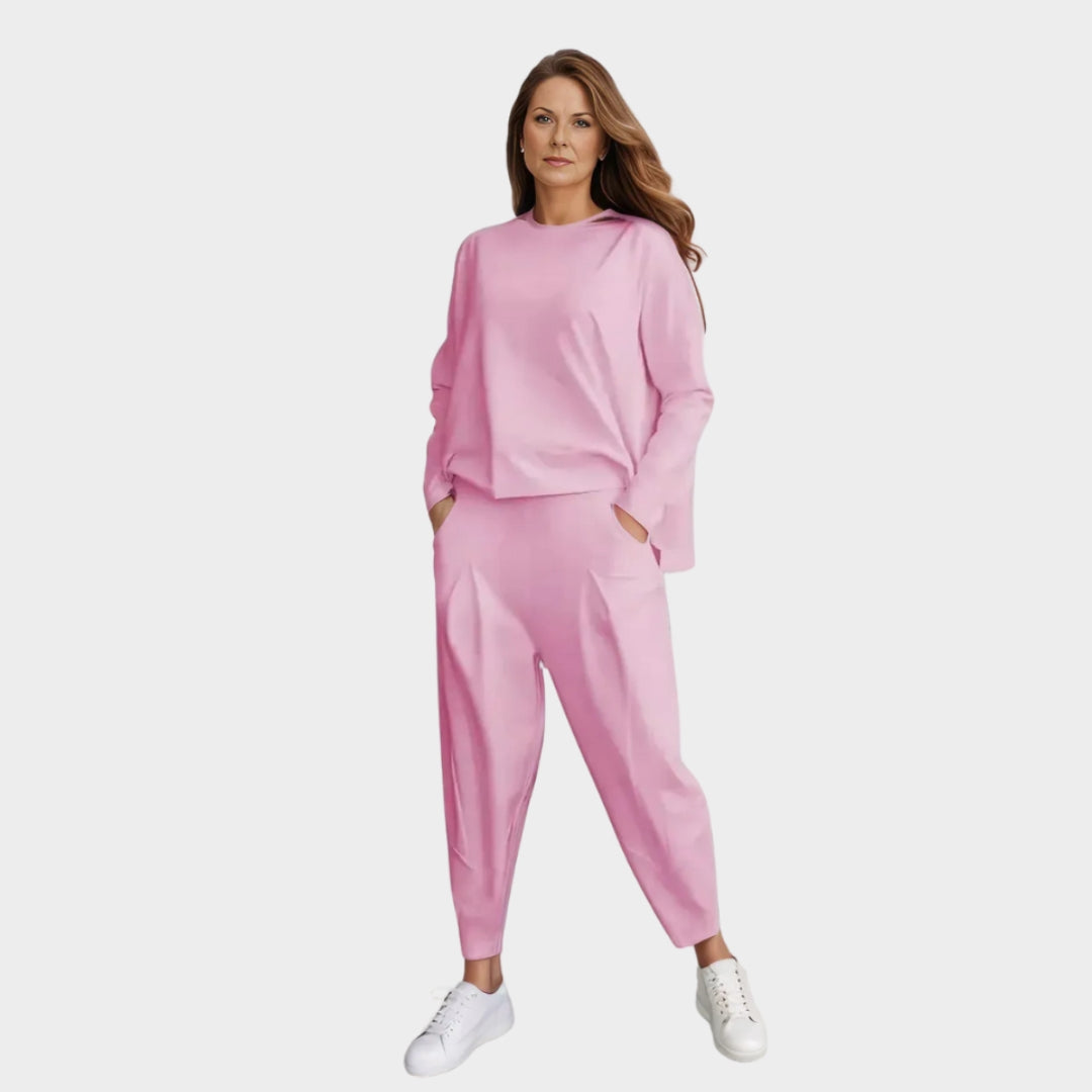 Women's Two-Piece Set Back Lace-Up Top Pocketed Pants Casual Spring Summer Outfit - Pink, Red, and More