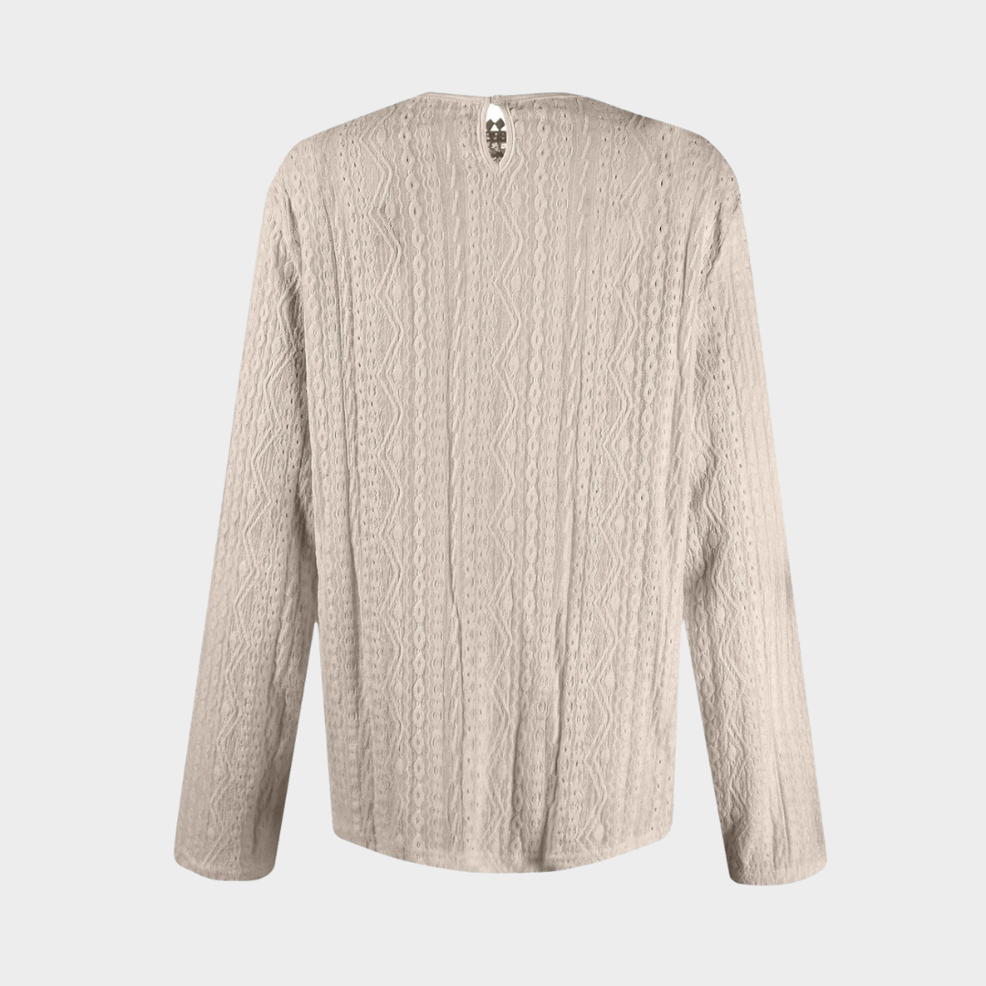Women’s Long Sleeve Blouse – Lace Splice Detail – Hollowed Out Casual Fit – Soft Fabric T-Shirt Style – Multiple Colours