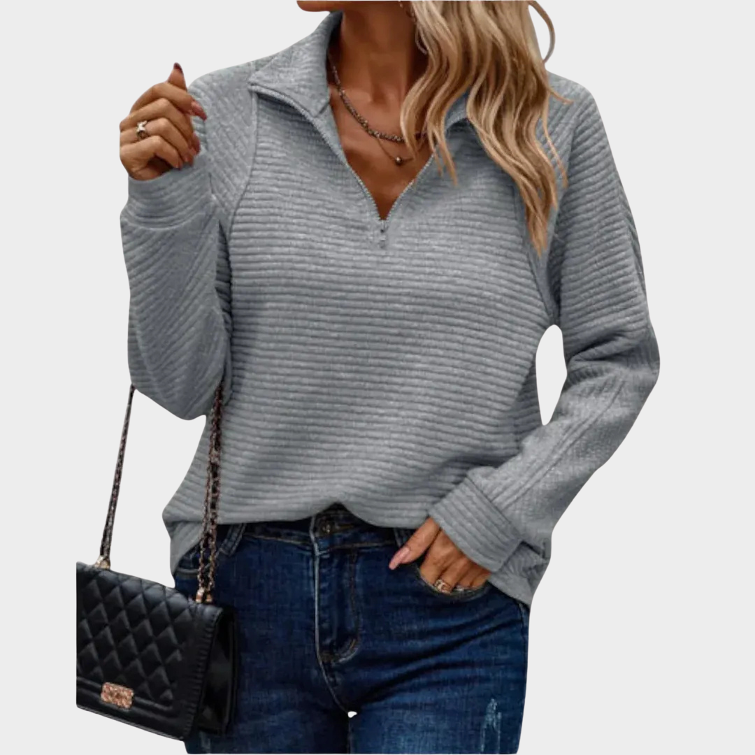 Women’s Half Zip Pullover Sweatshirt – Long Sleeve Loose Fit Top with V-Neck Zipper Detail – Multiple Colours