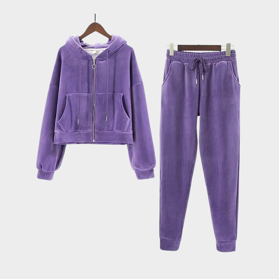 Women’s Velvet Tracksuit – Hooded Sweatshirt & Jogging Pants - Multiple colours
