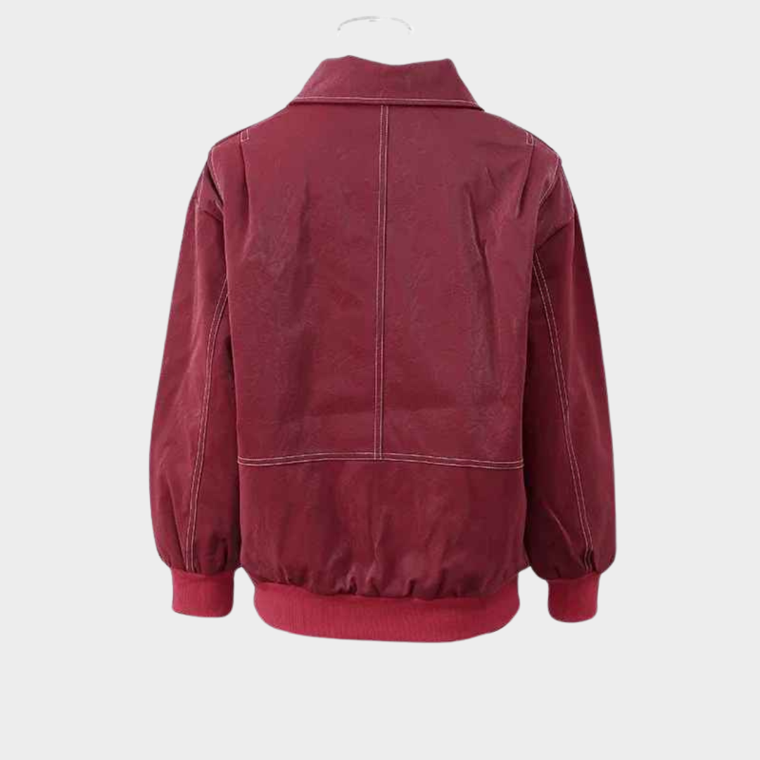 Women's Leather Jacket - Zipper Lapel Cropped Coat - Casual Long Sleeve - Stylish Outerwear - Multiple Colours