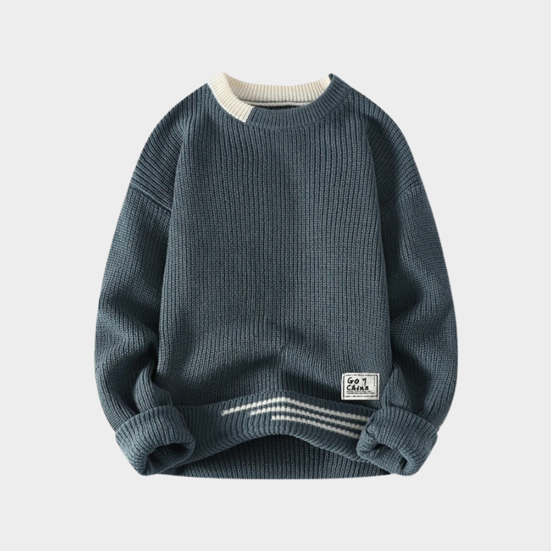 Men’s Vintage Knitted Sweater – Relaxed Fit Retro Multicolor Pullover, Round Neckline