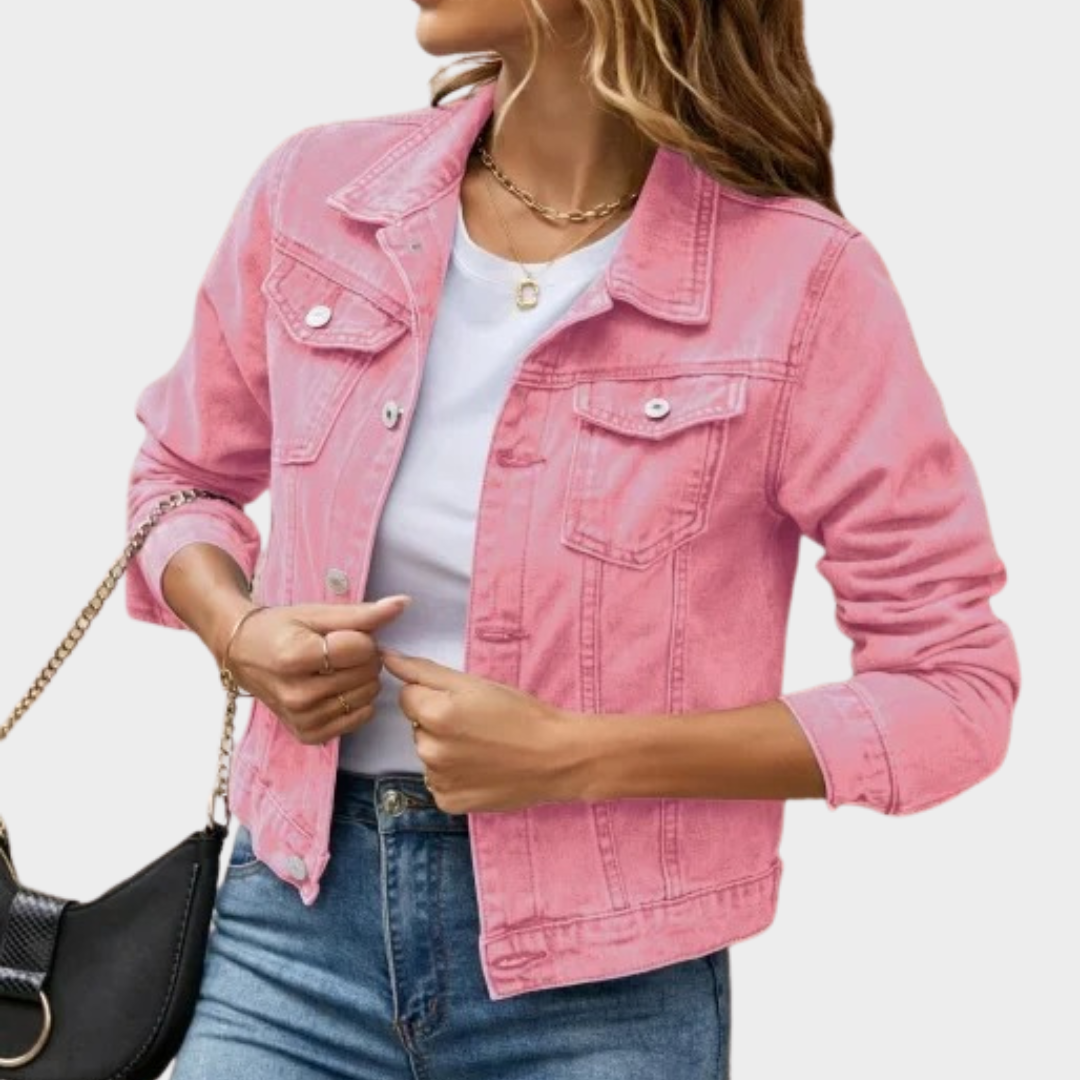 Women’s Slim Fit Denim Jacket – Lapel Detail with Silhouette-Smoothing Design – Multiple Colours