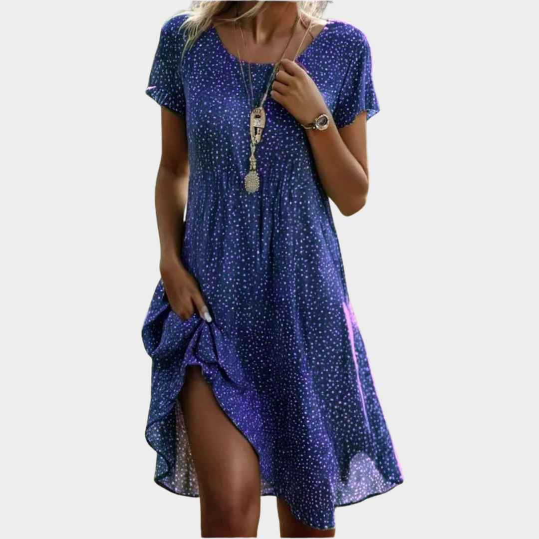 Women’s Boho Floral Dress – Casual Short Sleeve Pullover Fit – Lightweight O-Neck Cotton-Polyester – Multiple Colours