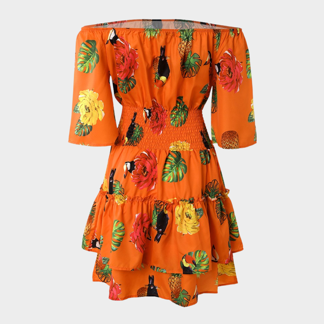 Women's Floral Off-Shoulder Mini Dress – Strapless High Waist Dress – Shirred Fit – Multiple Colours