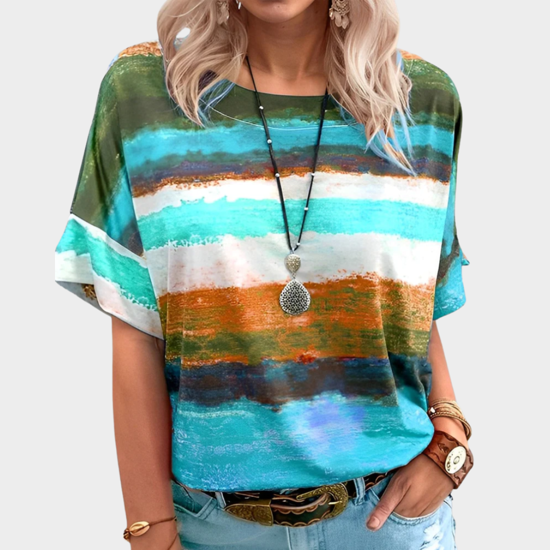 Women's Casual T-Shirt – Striped Print O-Neck – Relaxed Fit Soft Pullover – Multiple Colours