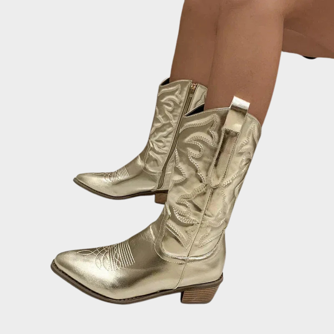 Women's Western Cowboy Style Ankle Boots – Pointed Toe Mid-Calf Boots with Side Zipper – Multiple Colours