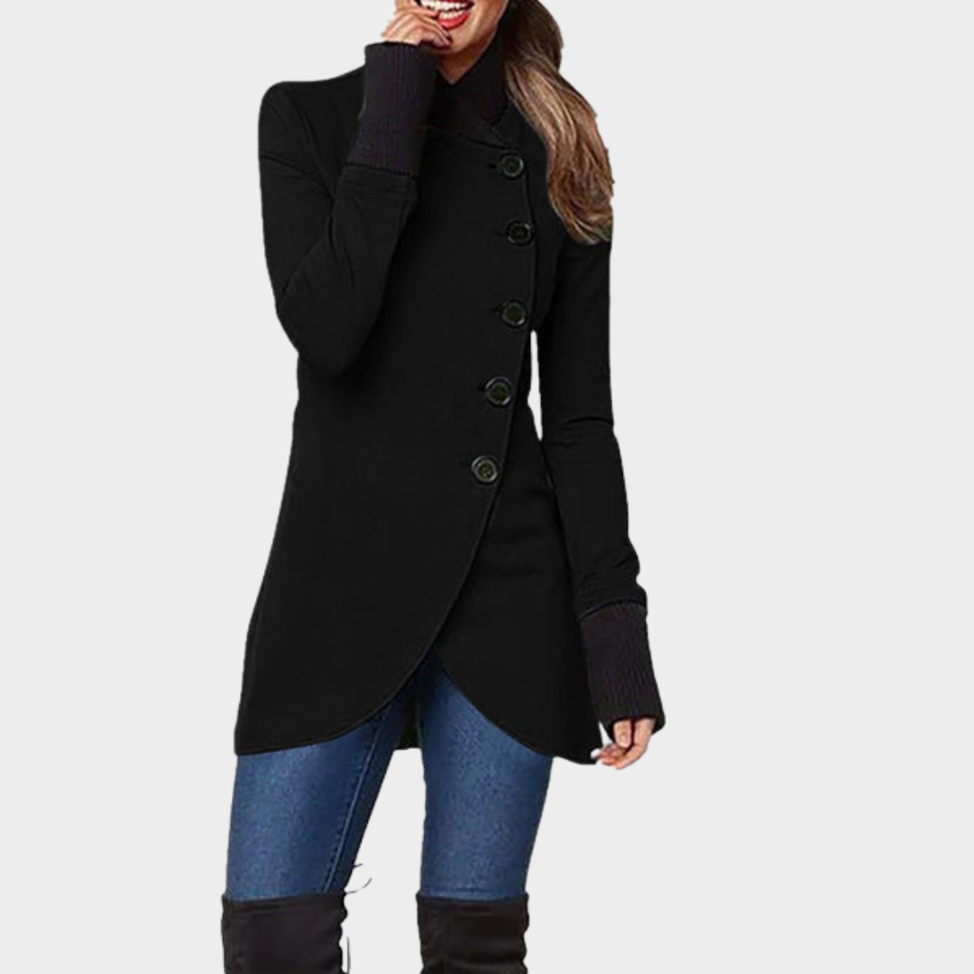Women's Stand Collar Coat - Mid-Length - Irregular Hem - Thick & Warm - Multiple Colours