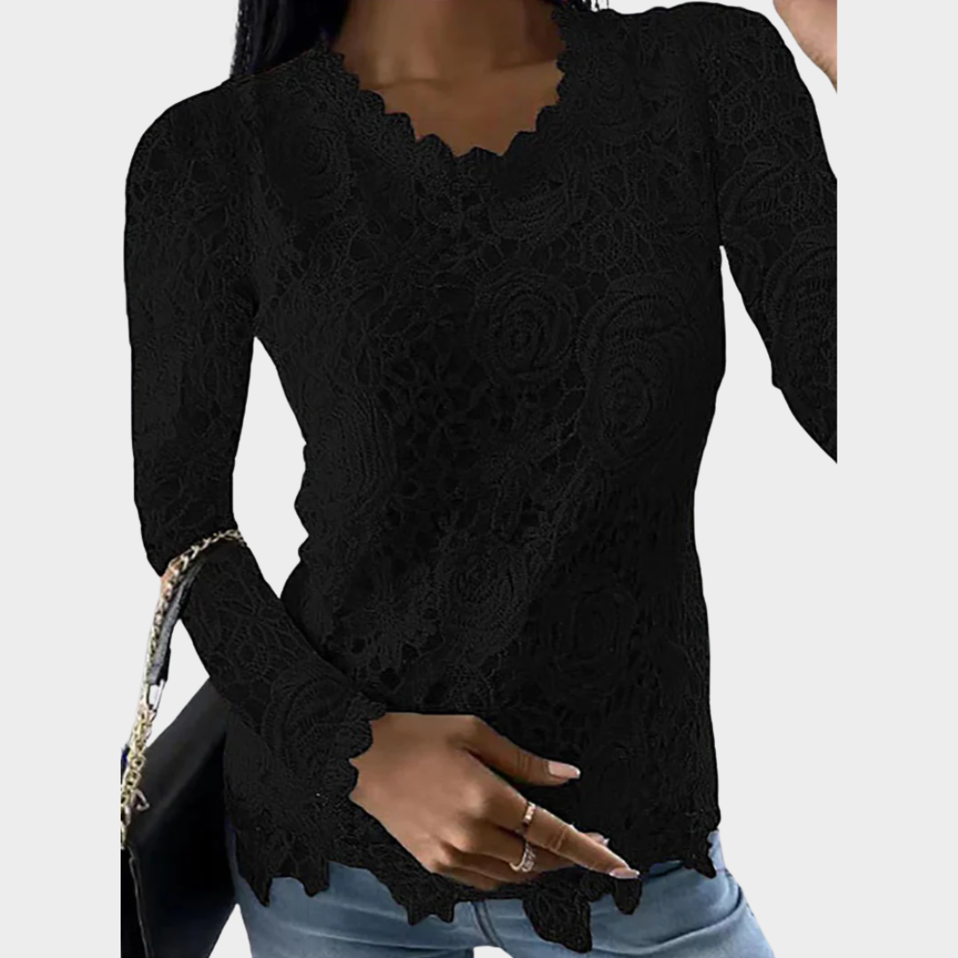 Women's Lace Long Sleeve Top – Round Neck – Fashion Casual – Comfortable Fit – Multiple Colours