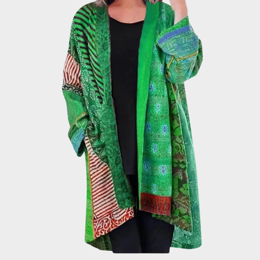 Vintage Women's Knitted Cardigan – Loose Ethnic Style Print – Long Sleeve Coat – Retro Outerwear – Multiple Colours