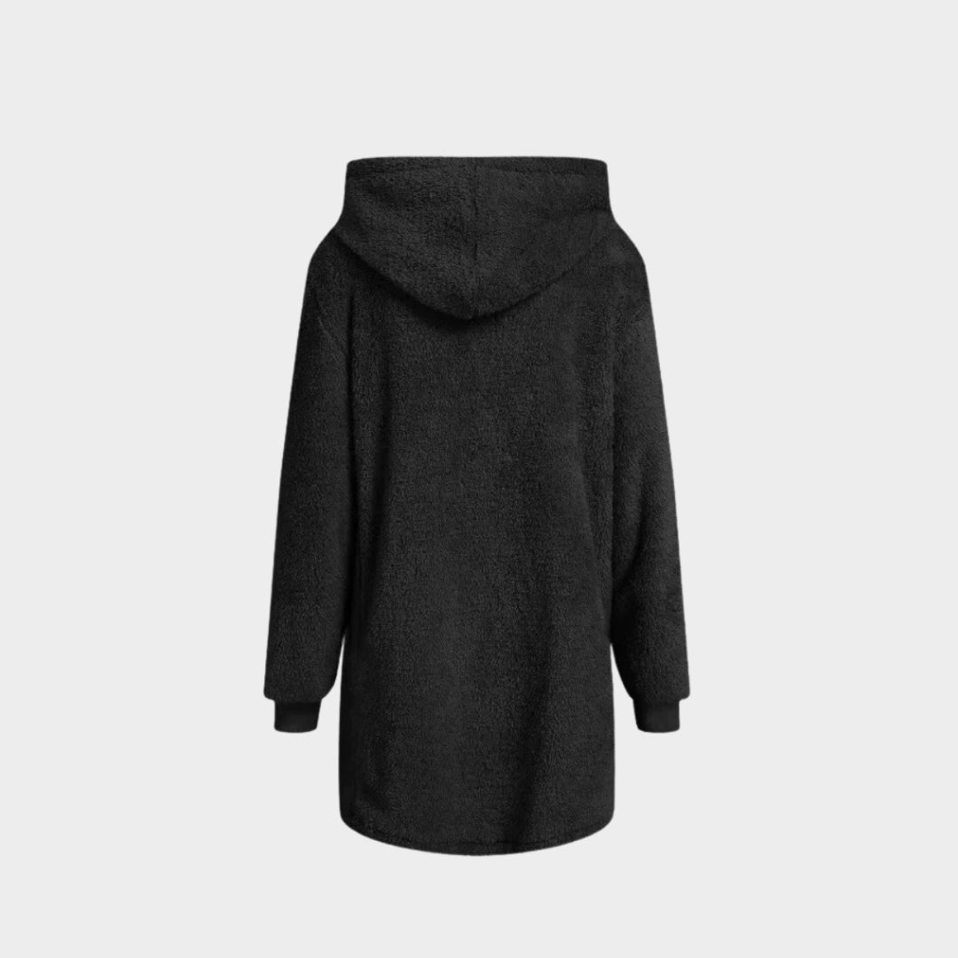 Plush Hooded Jacket for Women – Casual Autumn Winter Outerwear, Brown, Beige, Black