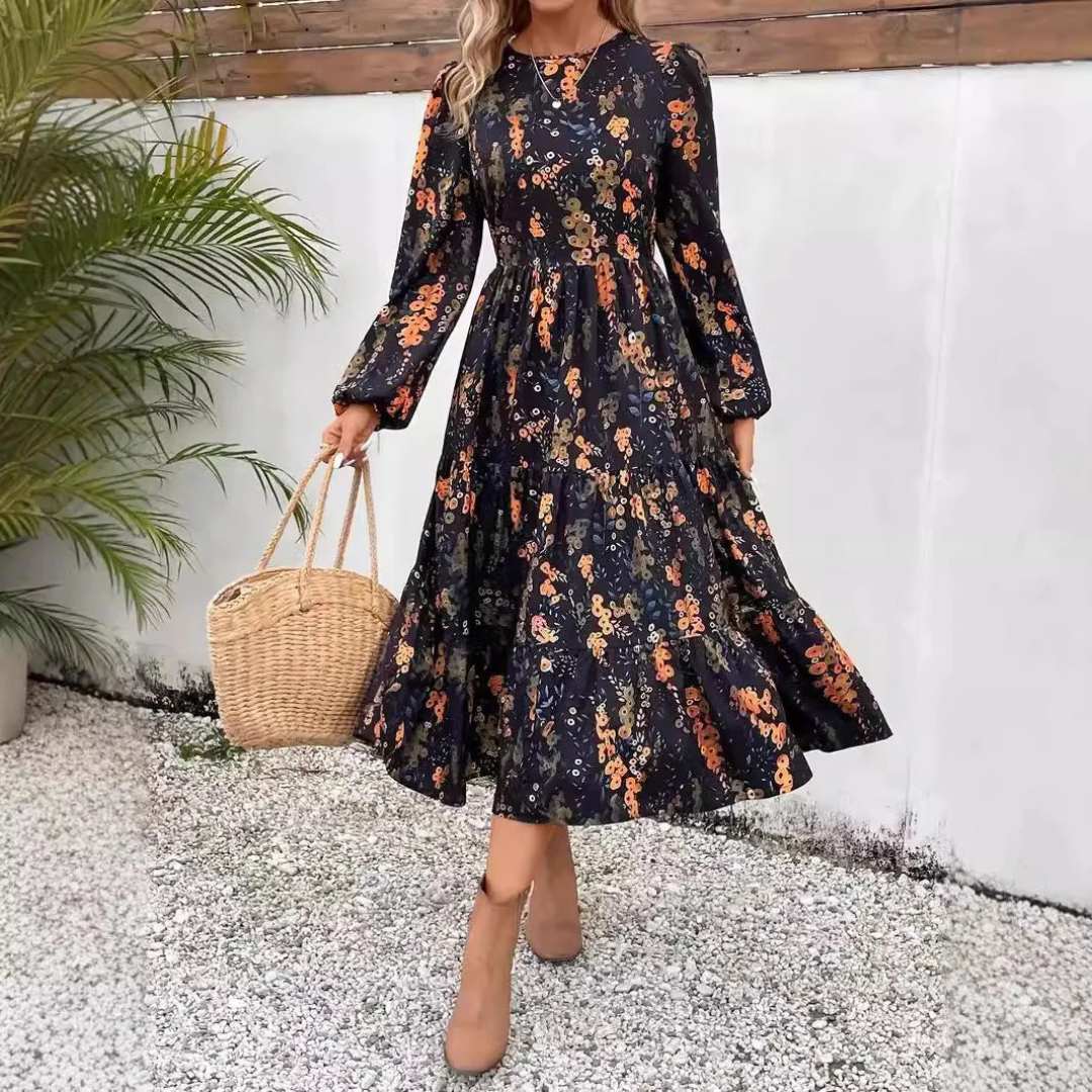 Women’s Midi Dress – Relaxed Fit with Tiered Skirt – Floral Print – Breathable Lightweight Blend – Multiple Colours