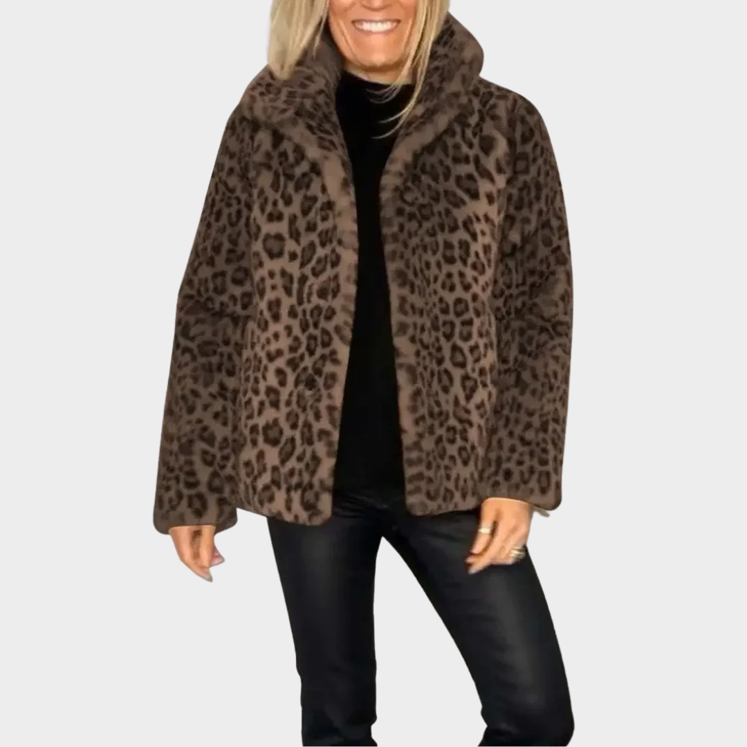 Women's Leopard Print Fleece Coat – Plush Open Cardigan Jacket with Soft Comfortable Fit – Multiple Colours