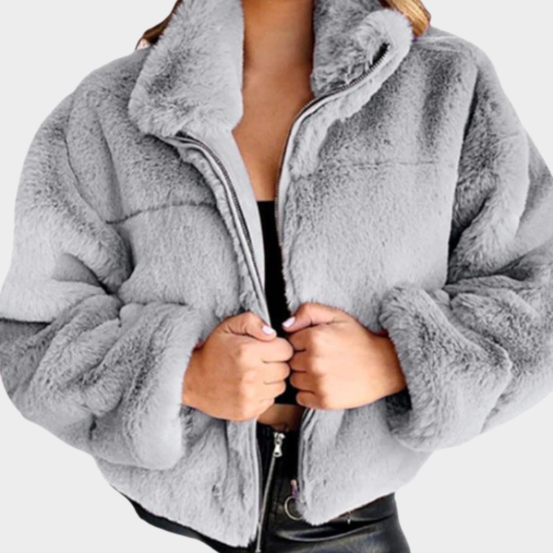 Women Faux Fur Jacket – Short Plush Coat with Turn Down Collar Slim Fit Outwear – Multiple Colours