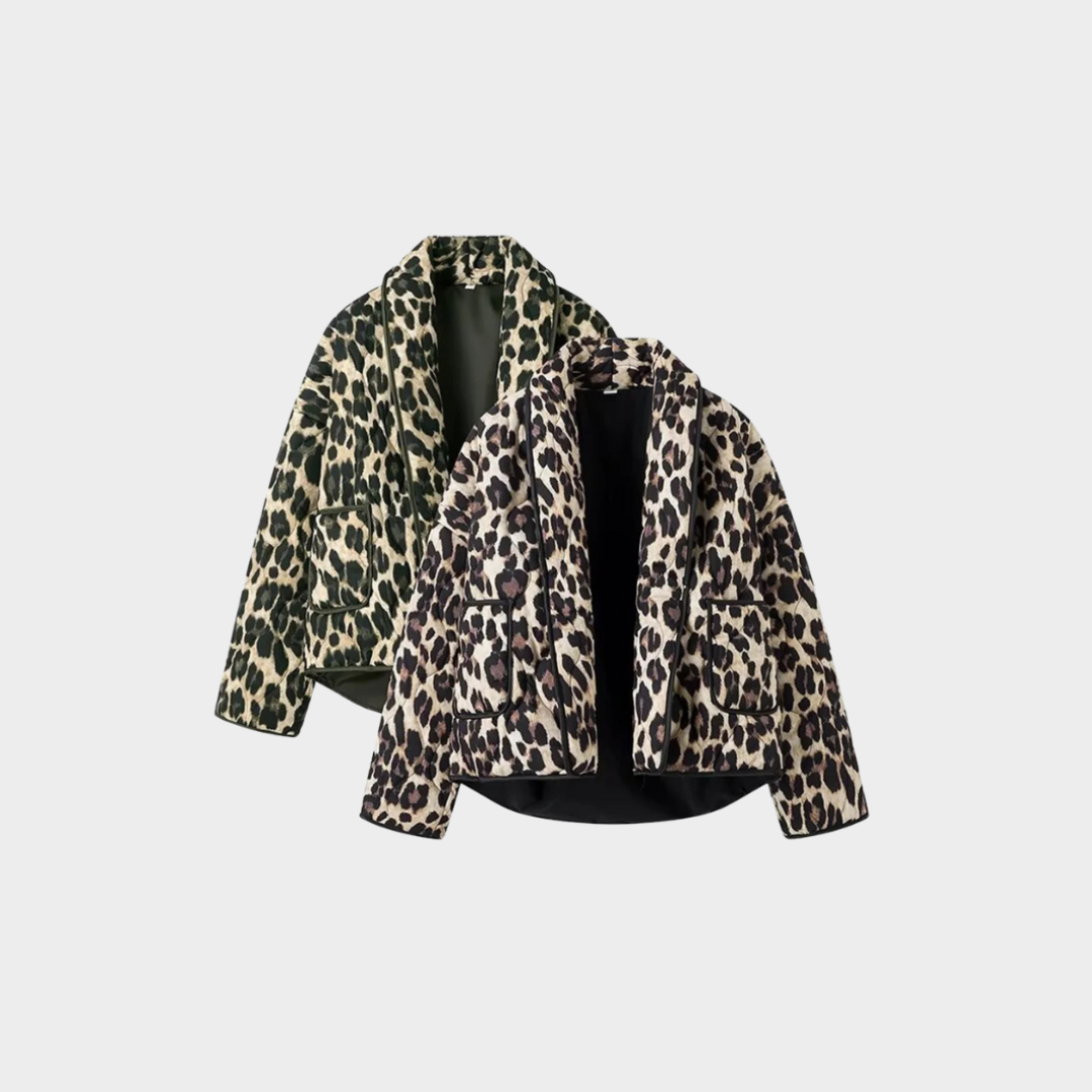 Vintage Women’s Padded Jacket – Leopard Print, Relaxed Fit, Fall/Winter Casual Cardigan-Style