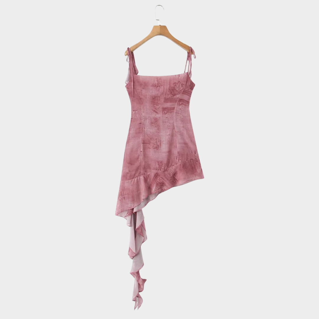 Women's Mini Dress – Sleeveless Lace-Up – Slash Neck – High Waist – Pink