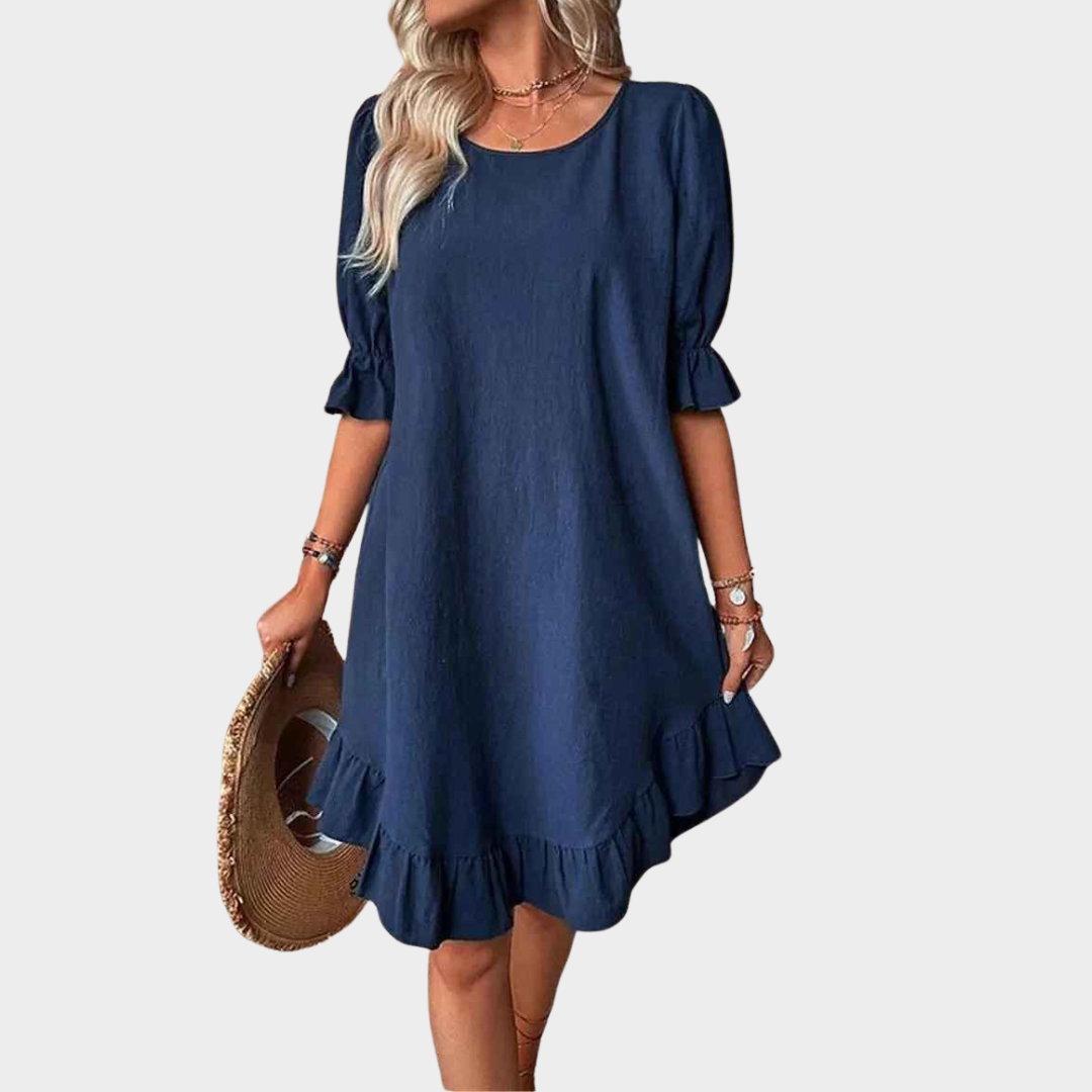 Women Sleeveless Midi Dress – Vintage Loose Fit with Round Neck in Cotton Linen – Multiple Colours