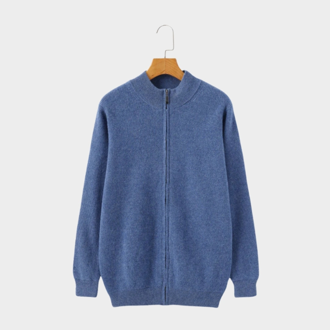 Men’s Cashmere Zip-Up Sweater - 100% Premium-Grade Cashmere, Soft and Warm with Ribbed Cuffs, Blue, Beige, and More