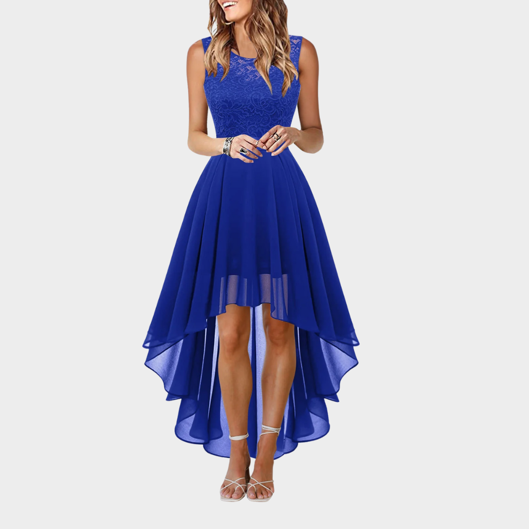 Women’s Sleeveless Party Dress – Vintage Lace Overlay – Elegant Irregular Hem – Flattering Fit for Bridesmaid or Evening Events – Multiple Colours