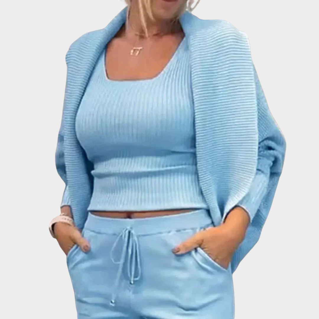 Women Knitted Cardigan Set – Two-Piece Oversized Fit Lapel Neckline Wool Blend with Batwing Sleeve – Multiple Colours