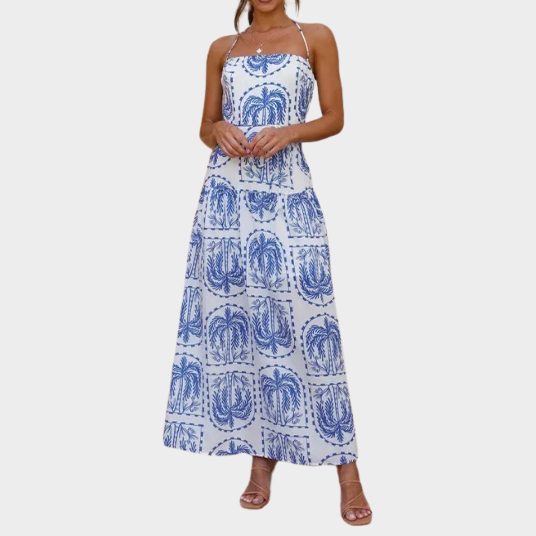Women’s Floral Halter Neck Maxi Dress – Elegant Flowing Lined Dress – Lightweight Fabric – Multiple Colours