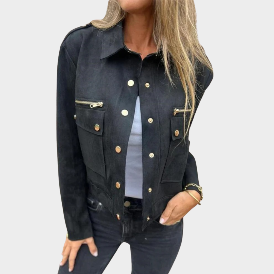 Women's Long Sleeve Jacket – Deerskin Velvet Button Front Casual Outerwear – Multiple Colours