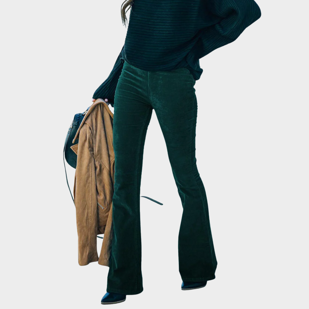 Women’s Corduroy Flare Pants – High Waisted Slim Fit with Retro Stretch Fabric – Multiple Colours