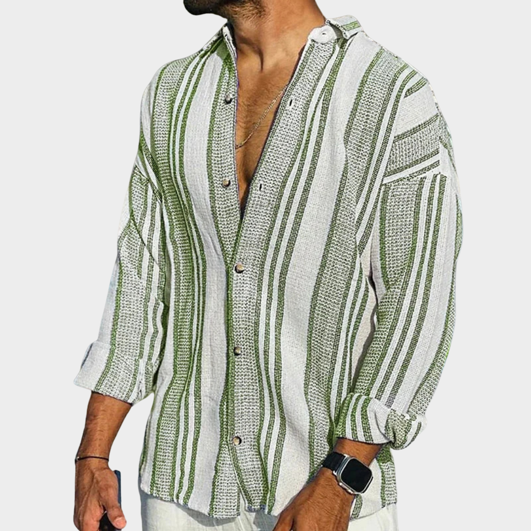 Men's Casual Striped Shirt – Long Sleeve – Button-Up – Retro Holiday Style – Multiple Colours