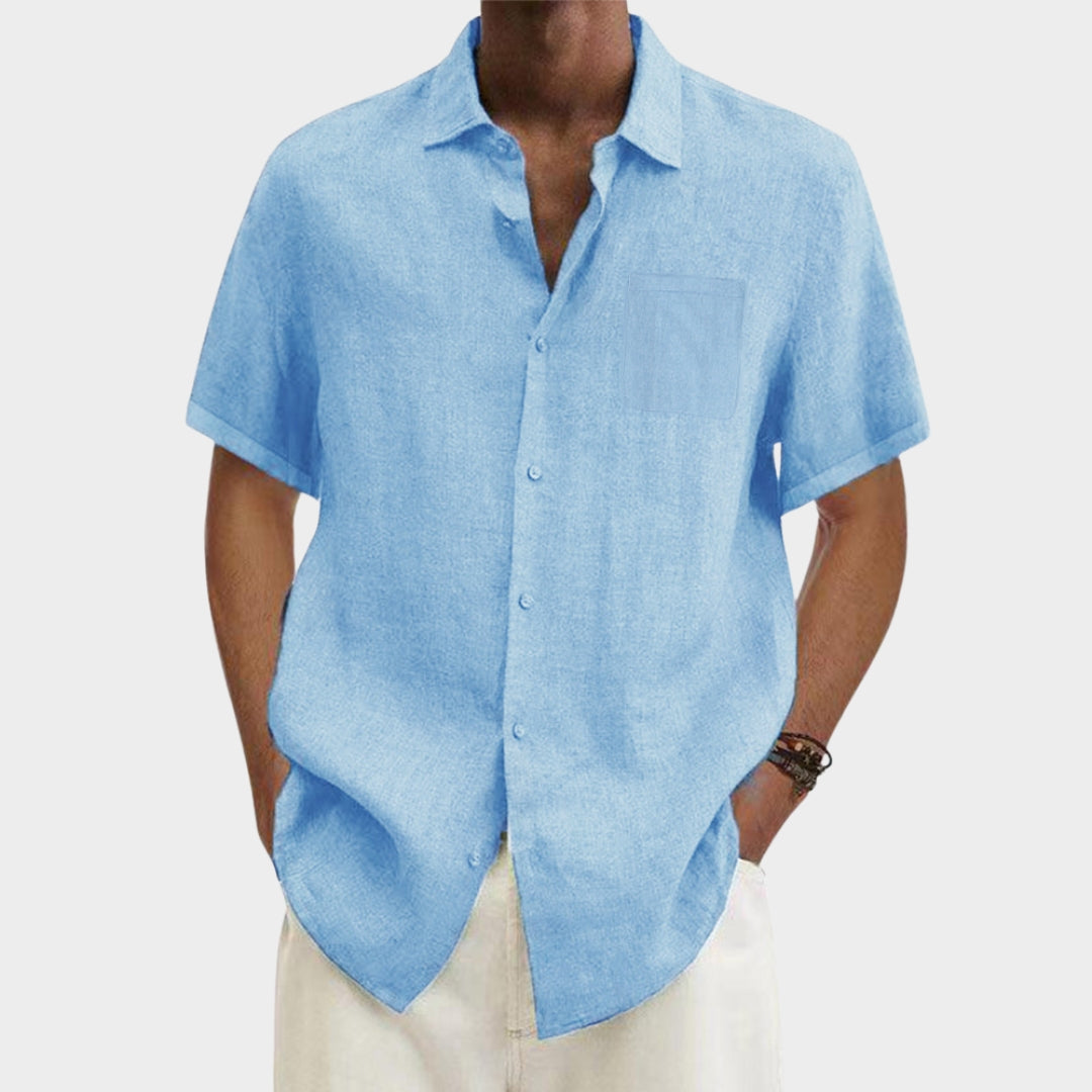 Men's Short-Sleeve Shirt - Turn-Down Collar - Cotton Linen Blend - Casual & Breathable - Multiple Colours