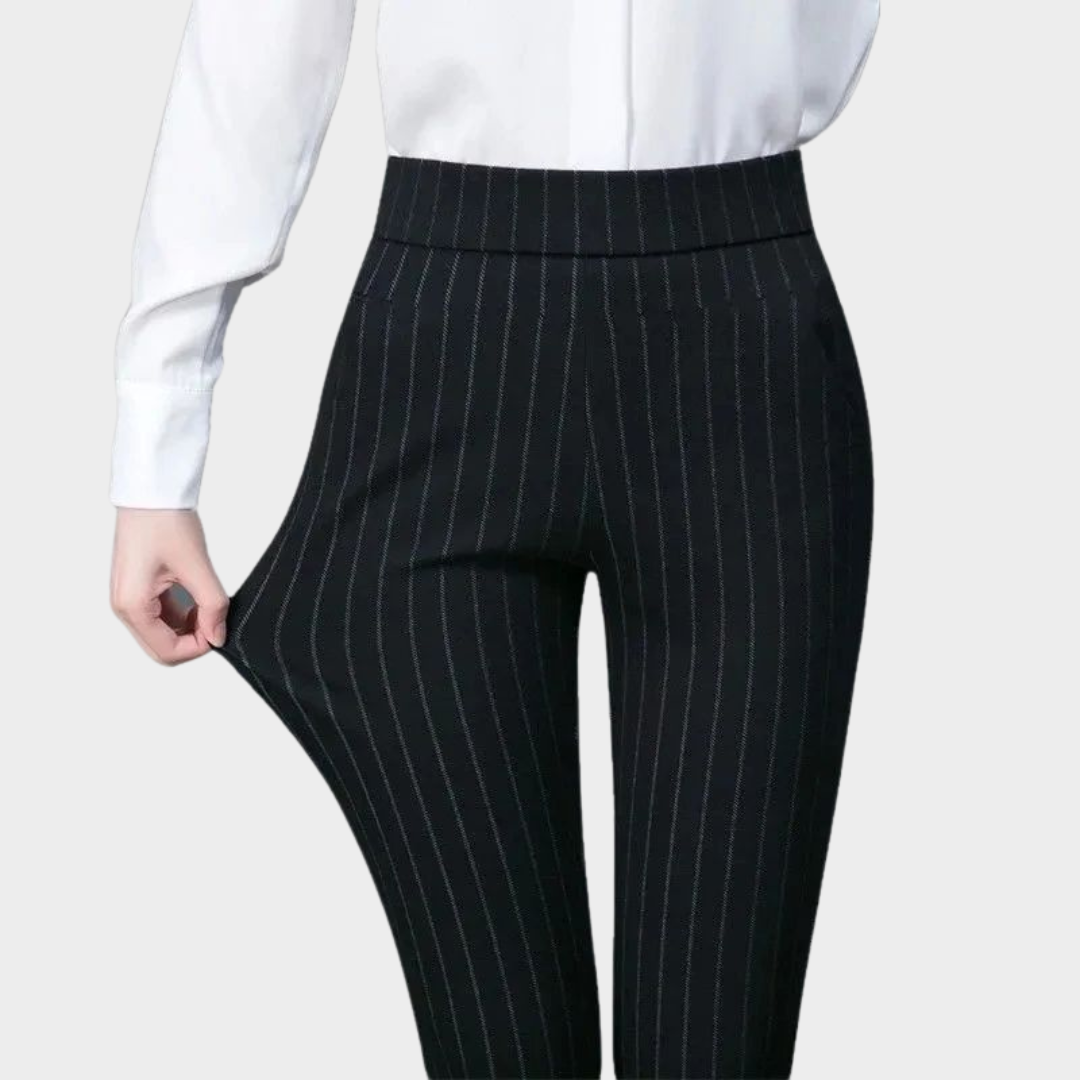 Women's Elastic Waist Straight Trousers – Casual Stripe Pencil Pants – Comfortable Fit – Multiple Colours