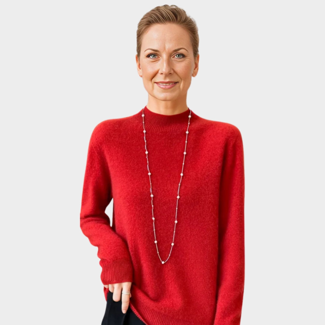 Women’s Fall Winter Merino Wool Sweater – Mock Collar Pullover, Multiple Colors